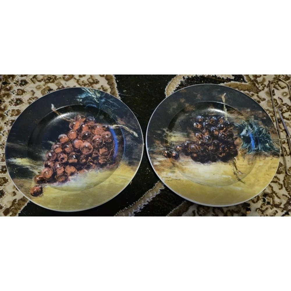 Cypress Home Grape‎ Art Plates Set of 2 Wall Decor Rustic Wine Kitchen